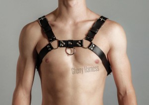 HARNESS MĘSKI OZDOBNY Z KÓLKIEM UPRZĄŻ SKÓRZANA