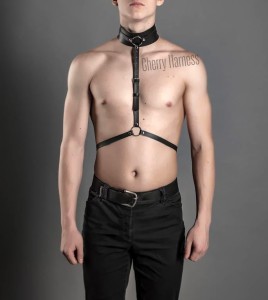 HARNESS  MĘSKI  OZDOBNY Z CHOKEREM UPRZĄŻ SKÓRZANA